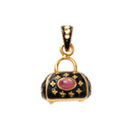 Gold plated ruby handbag pendant in 925 sterling silver
