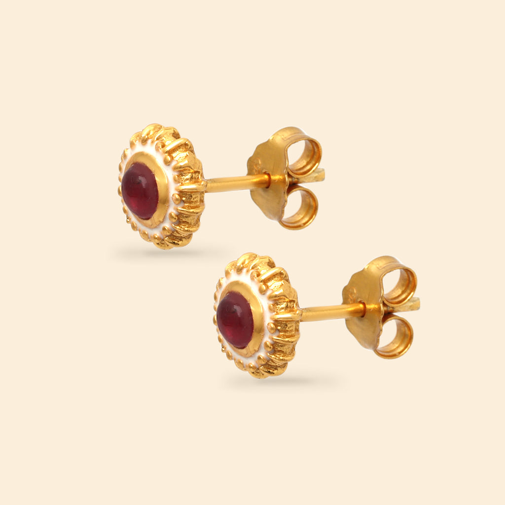Artisan ruby earrings featuring red and white accents