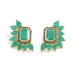 Emerald Cluster Stud Earrings with Sapphire in 18K Gold-Plated Sterling Silver