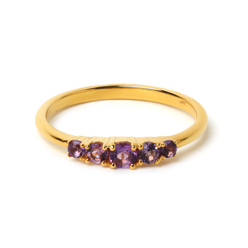 Amethyst five stone ring in 14K gold plated sterling silver