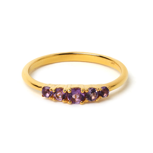 Amethyst five stone ring in 14K gold plated sterling silver