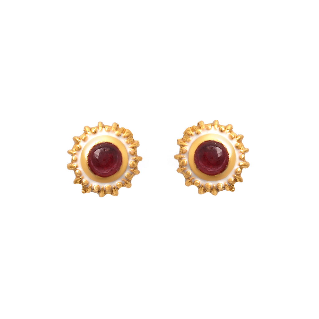 Gold plated ruby stud earrings in 925 sterling silver