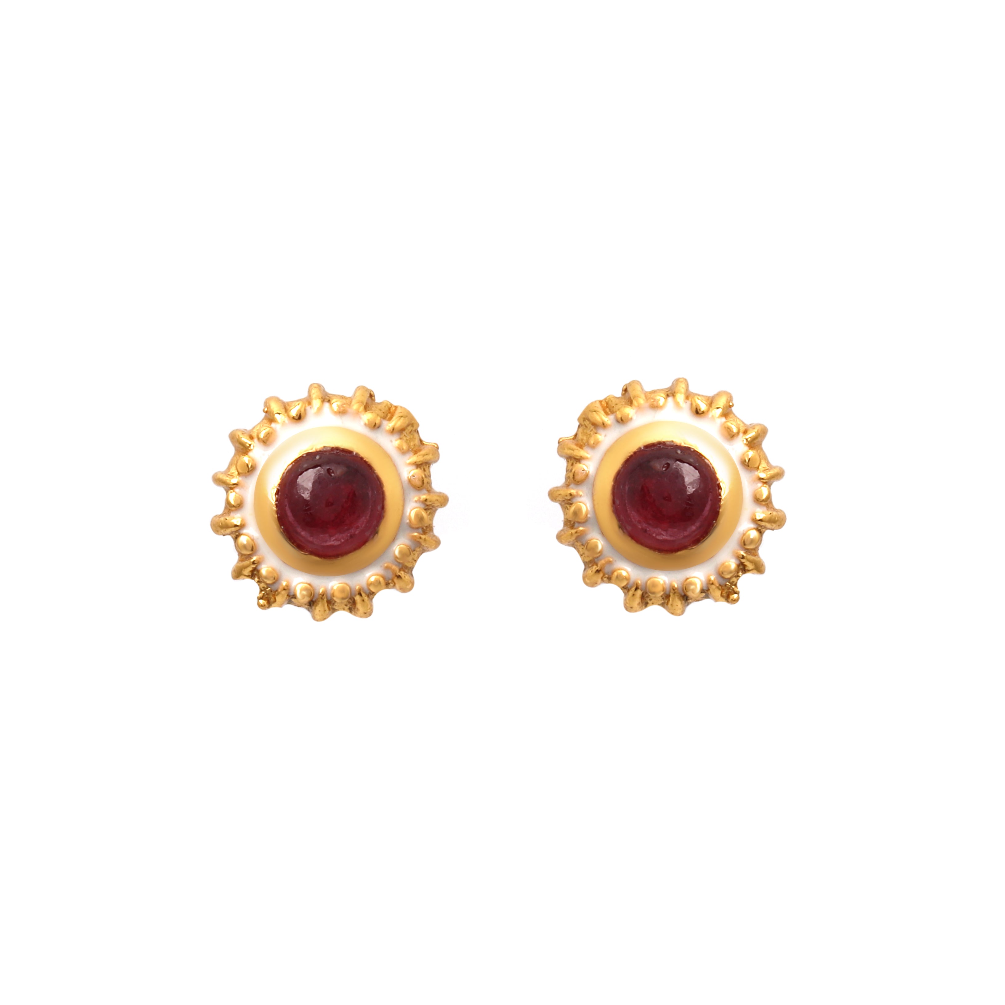 Gold plated ruby stud earrings in 925 sterling silver