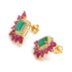 Emerald & Ruby Cluster Stud Earrings in 18K Gold-Plated Sterling Silver