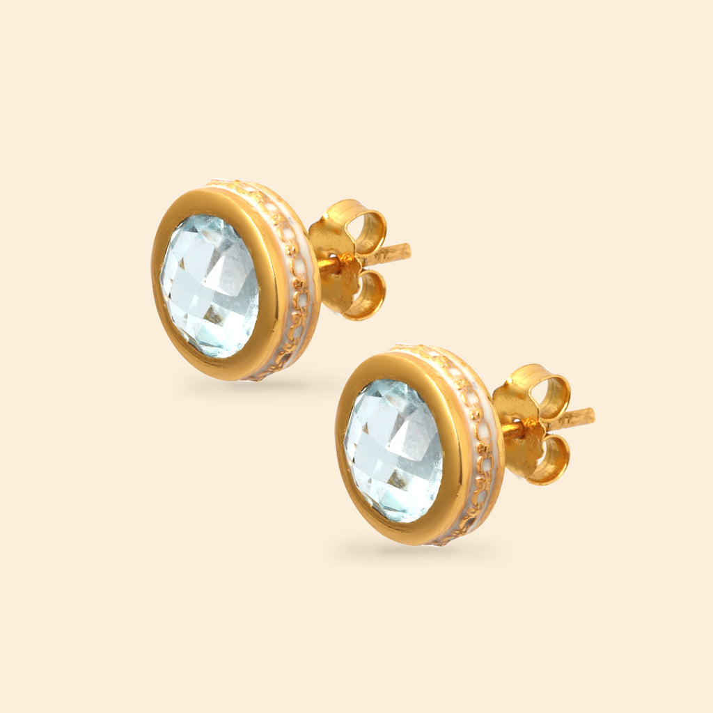 Luxury minimalist blue topaz stud earrings in sterling silver