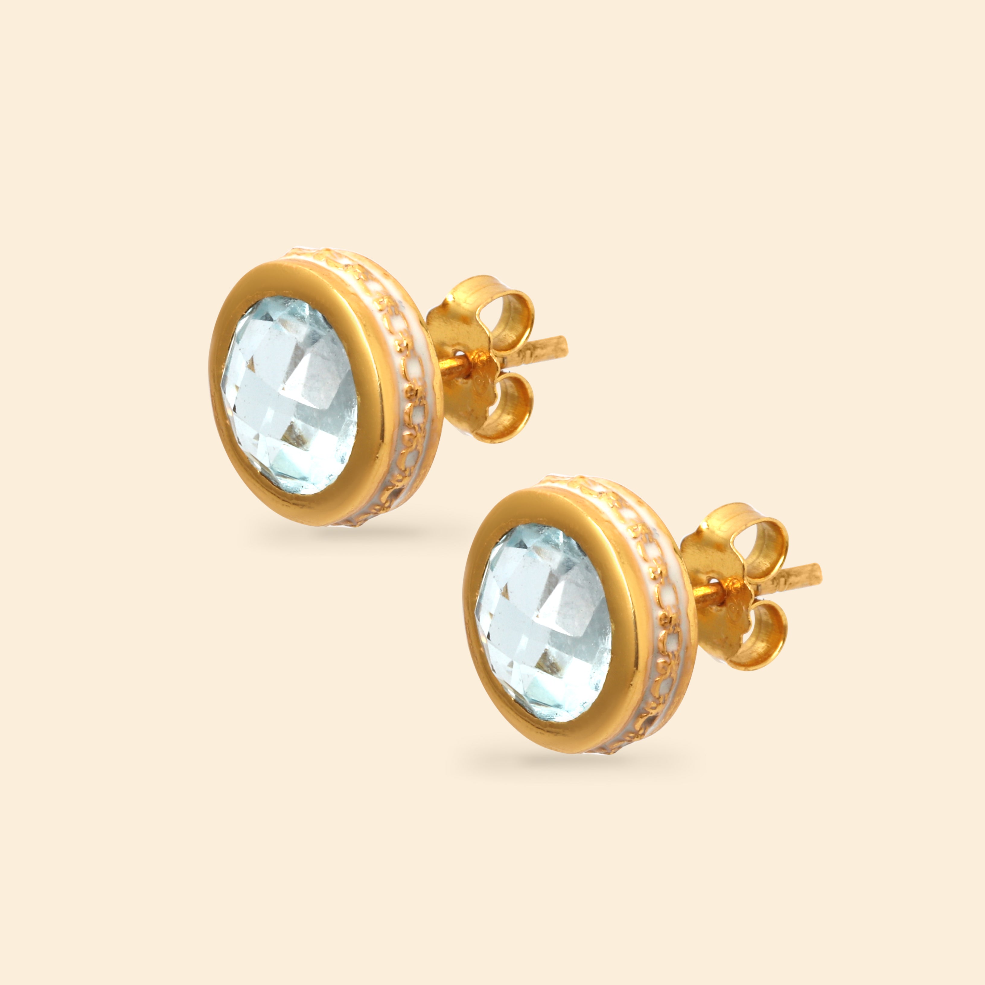 Luxury minimalist blue topaz stud earrings in sterling silver