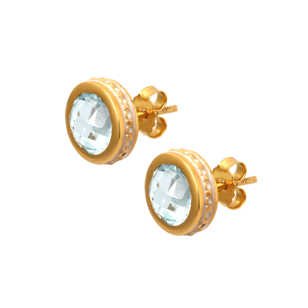Minimalist blue topaz gemstone stud earrings for women