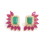 Emerald & Ruby Cluster Stud Earrings in 18K Gold-Plated Sterling Silver