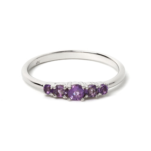 Amethyst five stone ring in 925 sterling silver