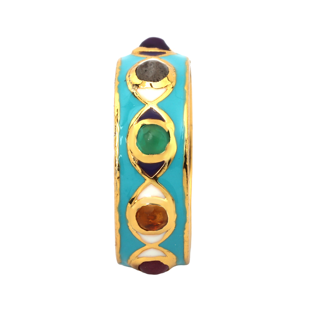 Elegant blue enamel gemstone ring in gold plated sterling silver