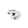 Close-up of 925 sterling silver wave ring with high-polish sculpted curve design by Jewelry by Crimson