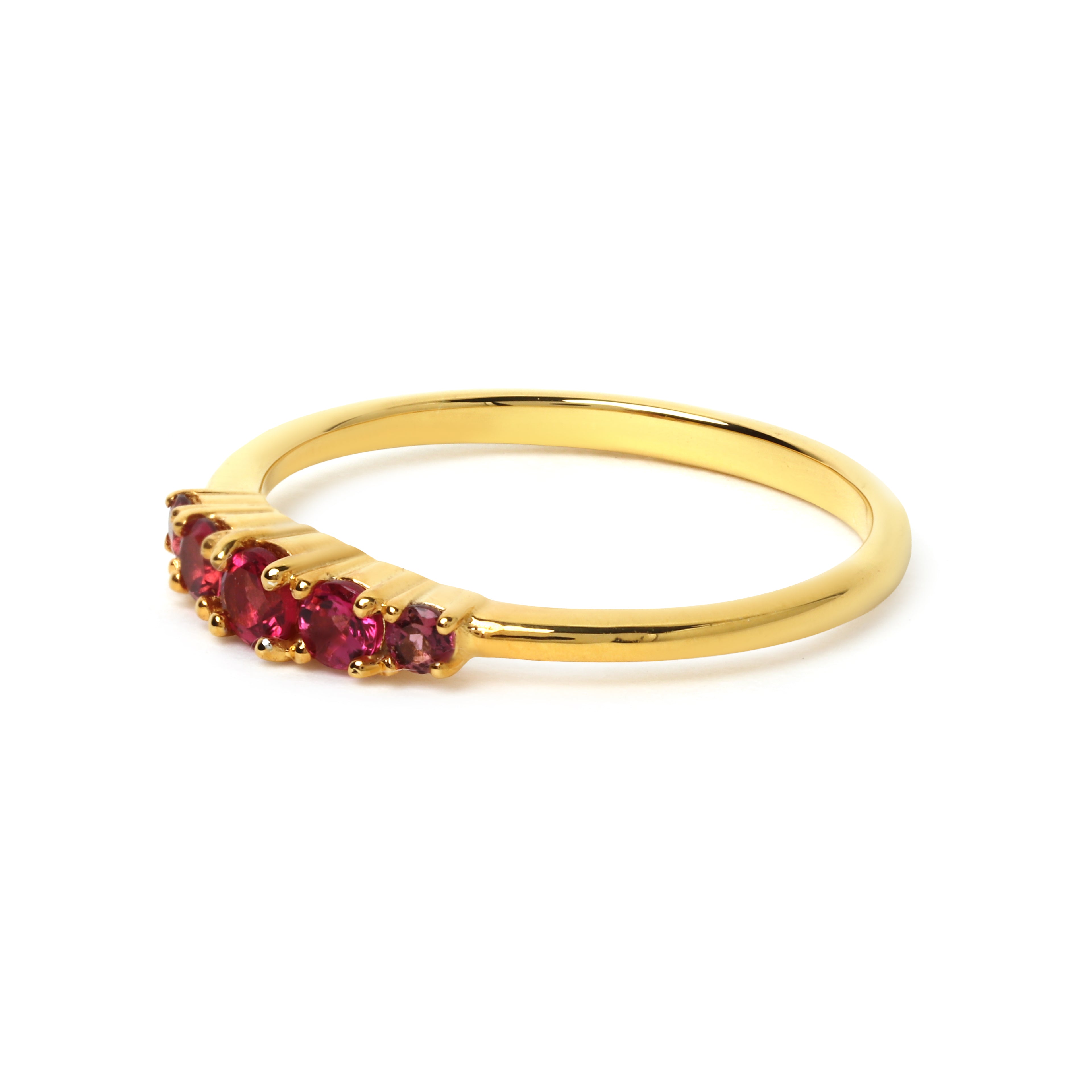 Pink tourmaline five stone ring in 925 sterling silver with gold plating