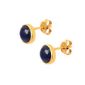 Gold stud earrings with deep blue gemstones, elegant and timeless jewelry design