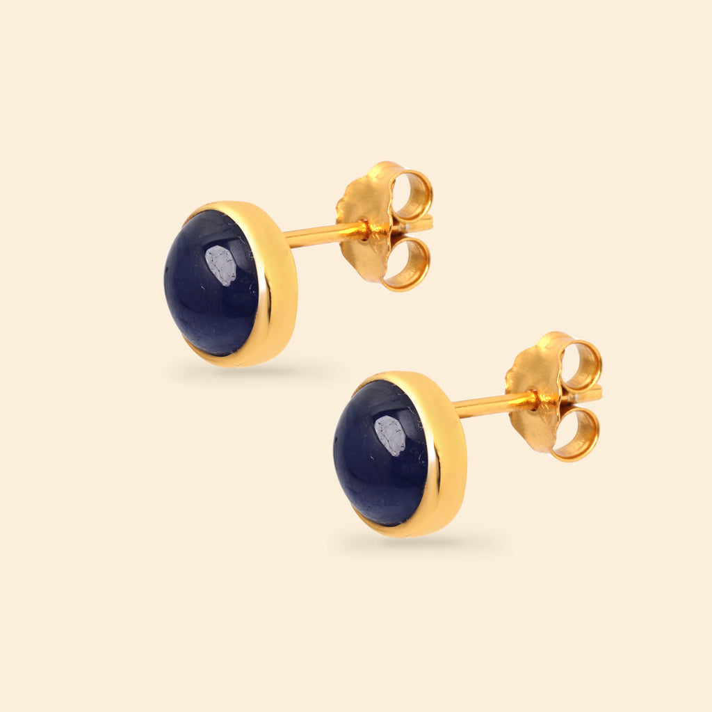 Blue sapphire stud earrings in 14K gold plated 925 sterling silver