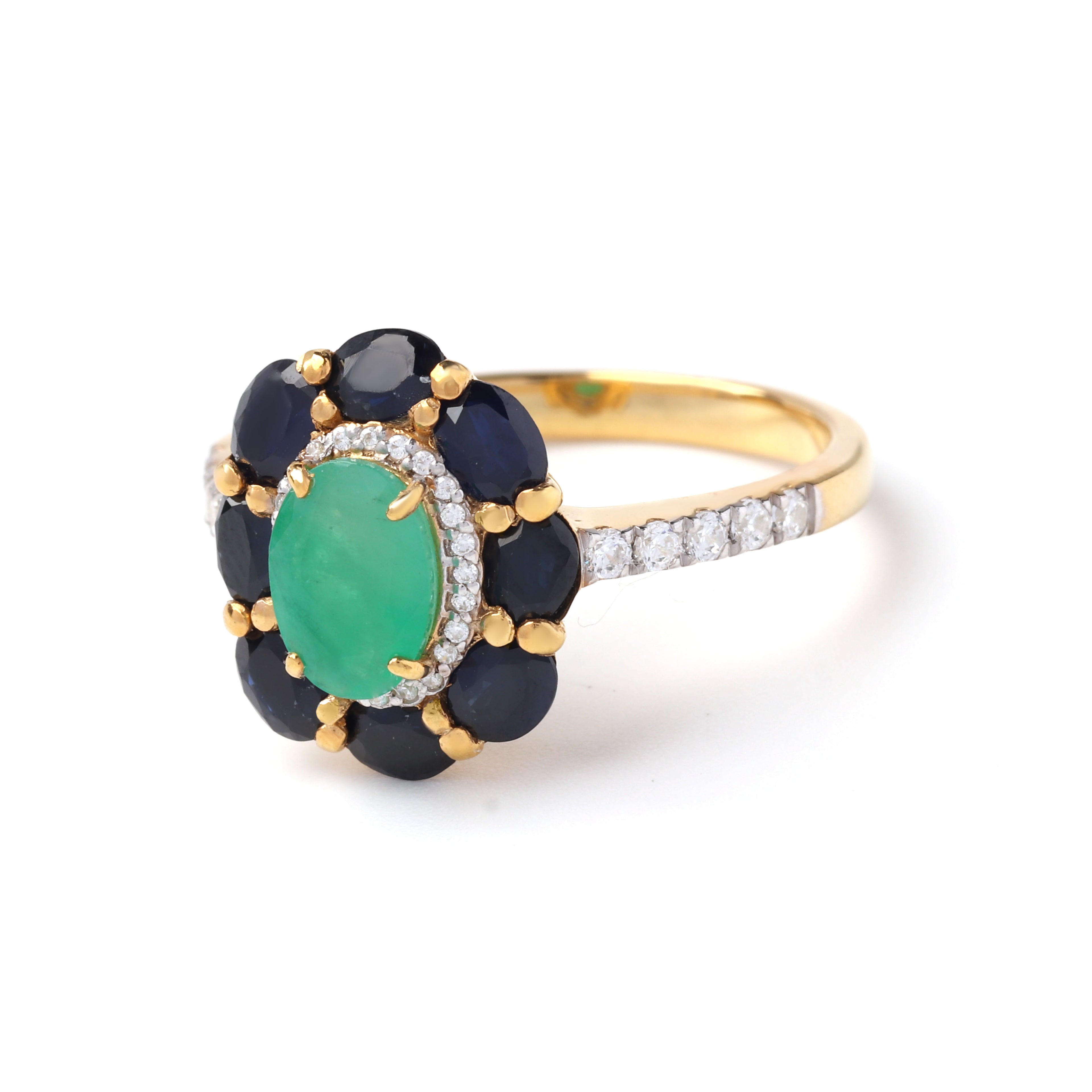 Floral-inspired emerald sapphire ring in 925 sterling silver by Jewelry by Crimson