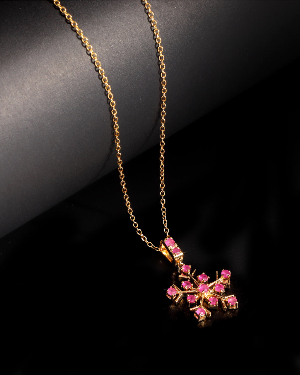 Ruby Snowflake Pendant Necklace Charm in 18K Gold