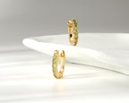 Green peridot gold hoop earrings — side view