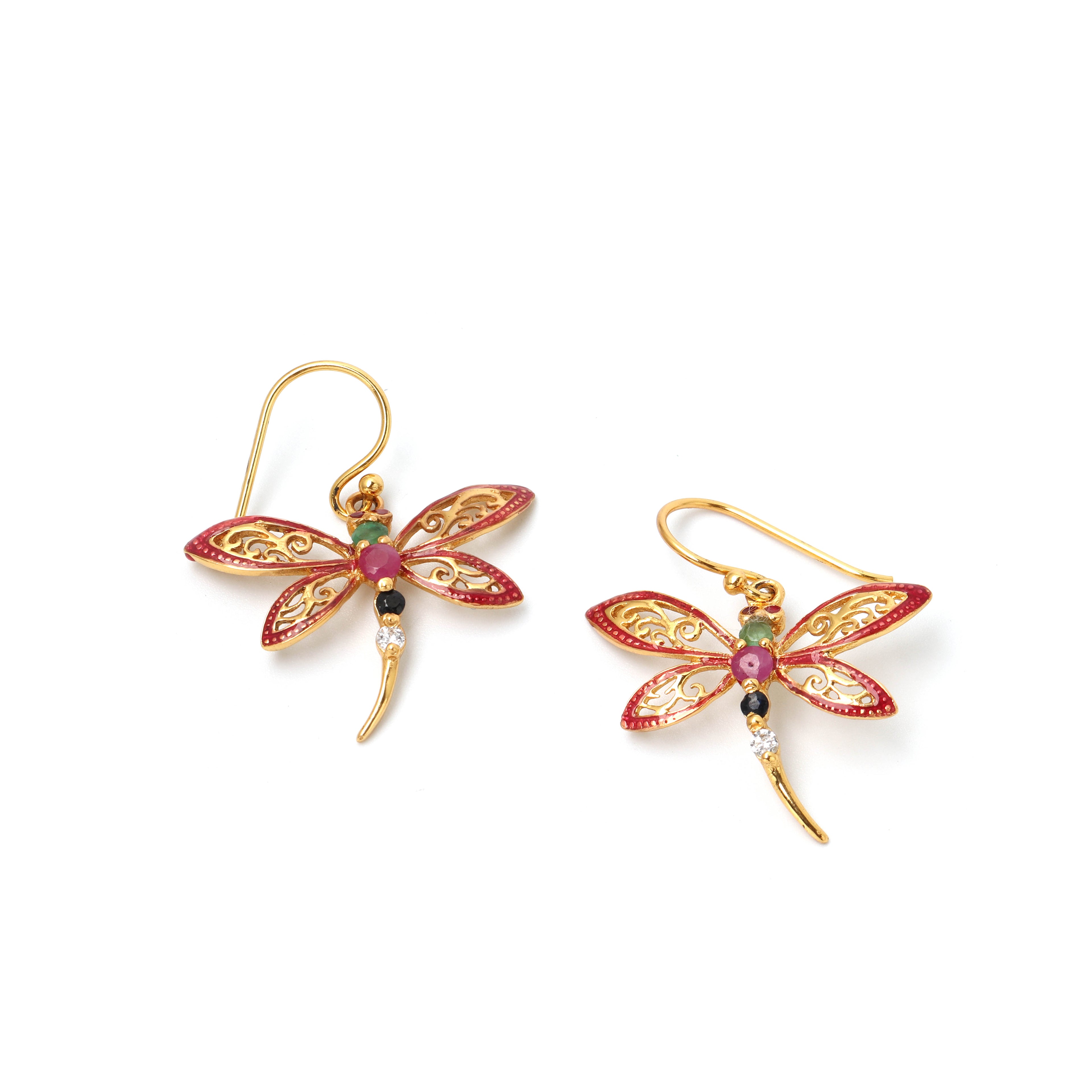 Handcrafted dragonfly earrings in sterling silver by Jewelry by Crimson