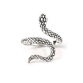 Close-up of 925 sterling silver snake ring with detailed scale texture and polished silver finish by Jewelry by Crimson
