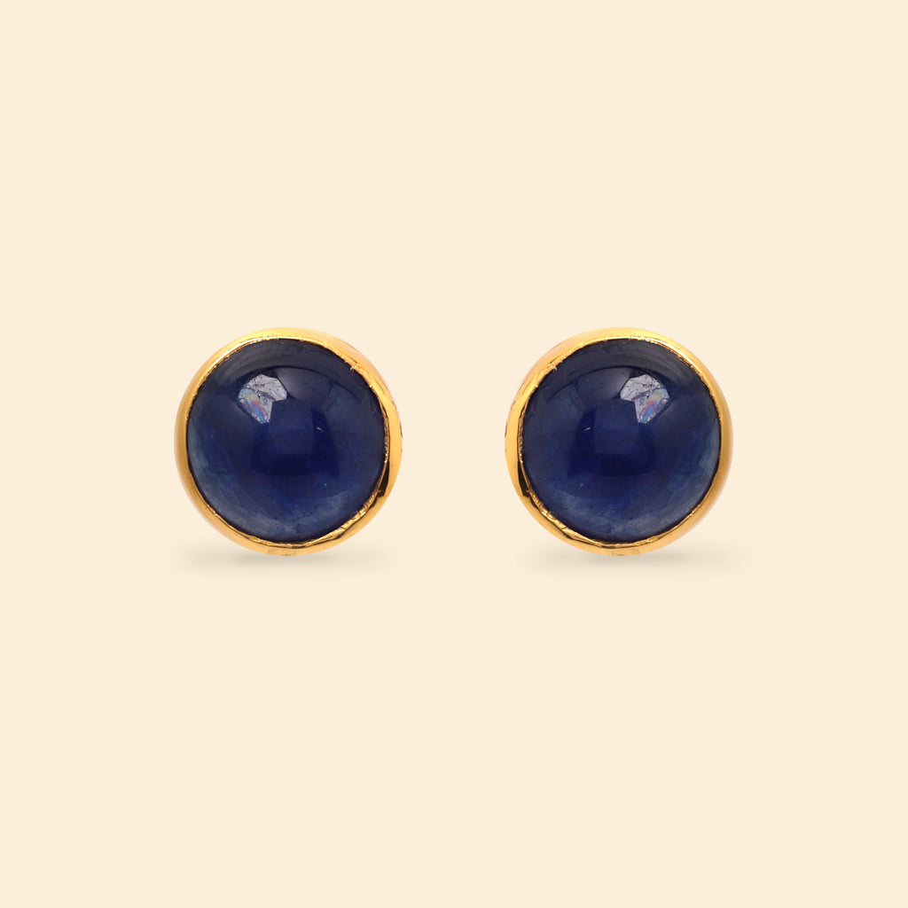 Elegant round sapphire stud earrings with gold plated finish