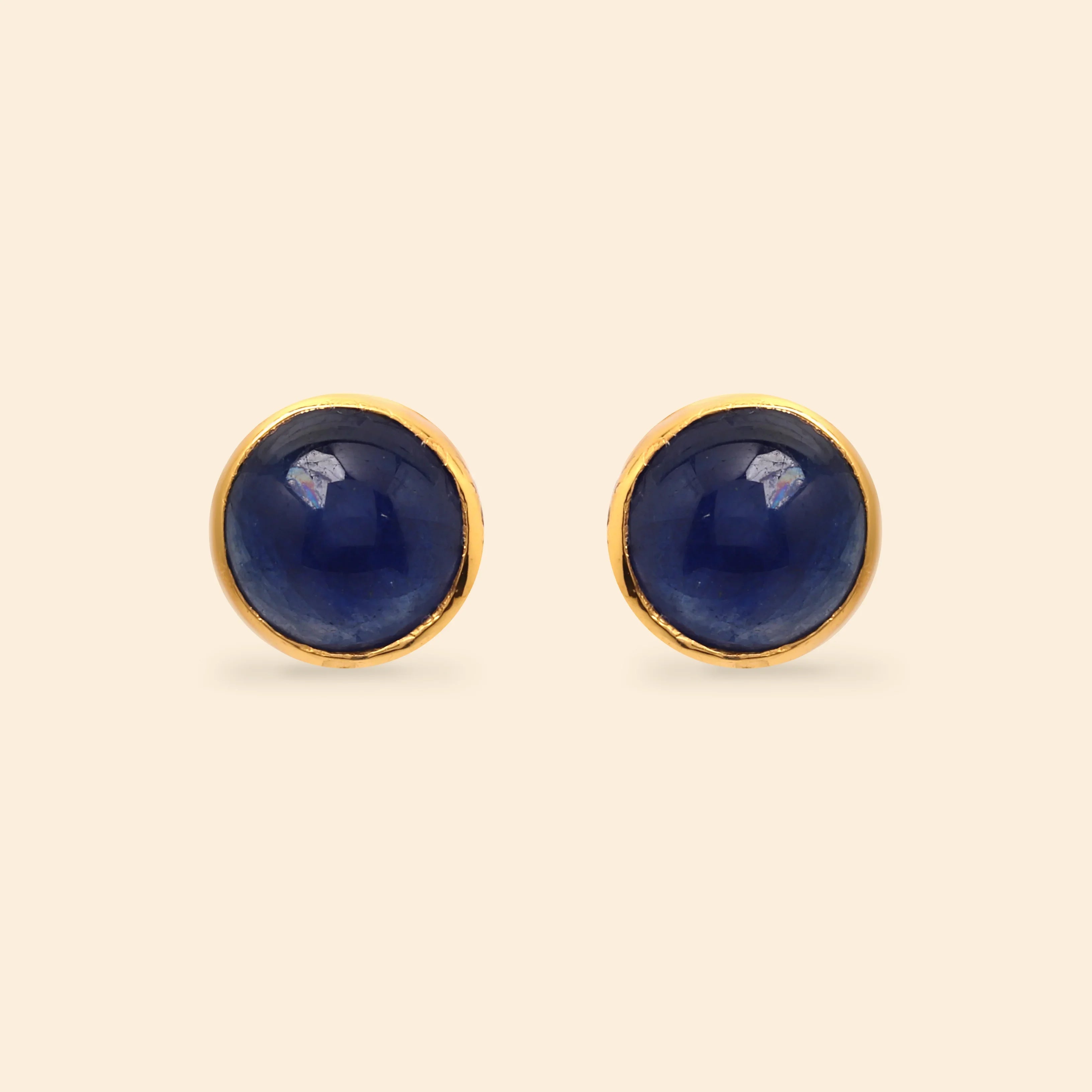 Elegant round sapphire stud earrings with gold plated finish