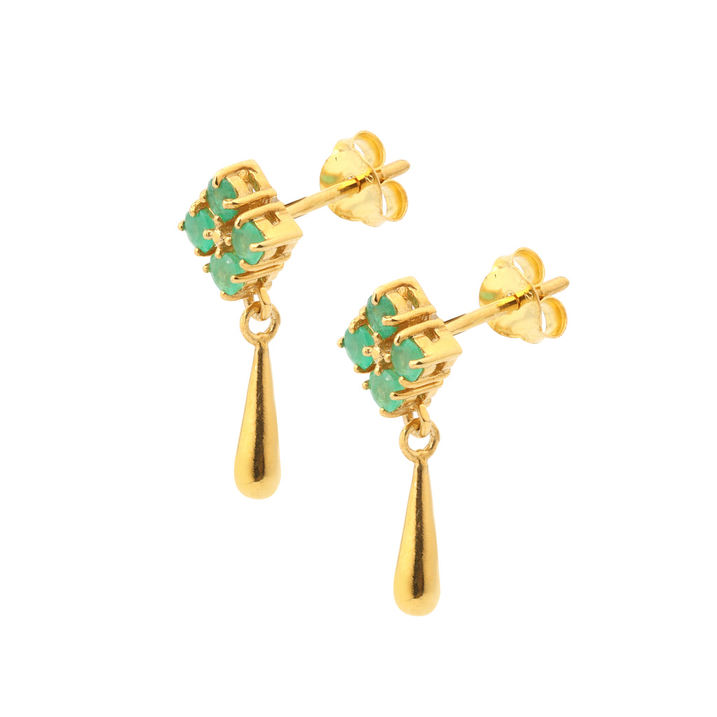 Modern emerald gemstone earrings with polished gold finish