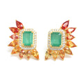 Emerald & Fancy Sapphire Cluster Stud Earrings in 18K Gold-Plated Sterling Silver