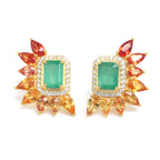 Emerald & Fancy Sapphire Cluster Stud Earrings in 18K Gold-Plated Sterling Silver