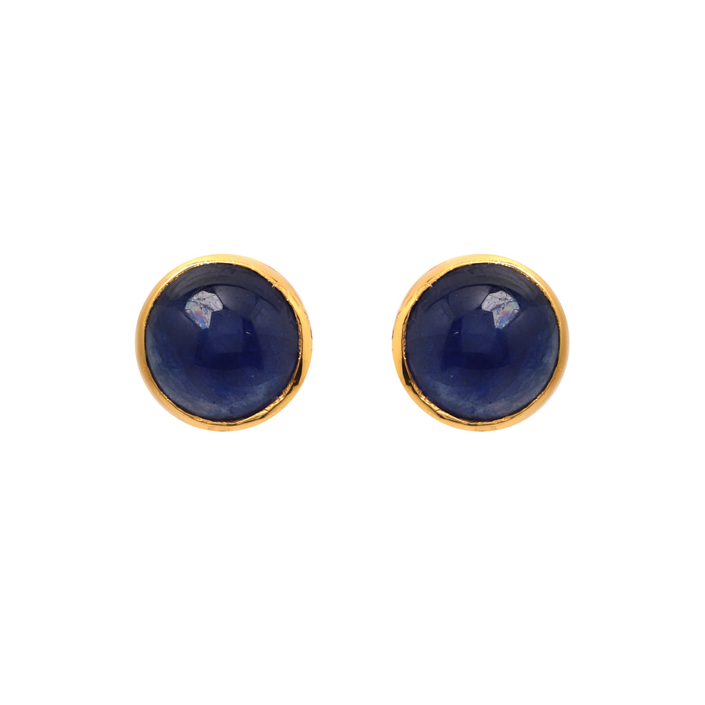 Luxury sapphire stud earrings with polished gold plated setting