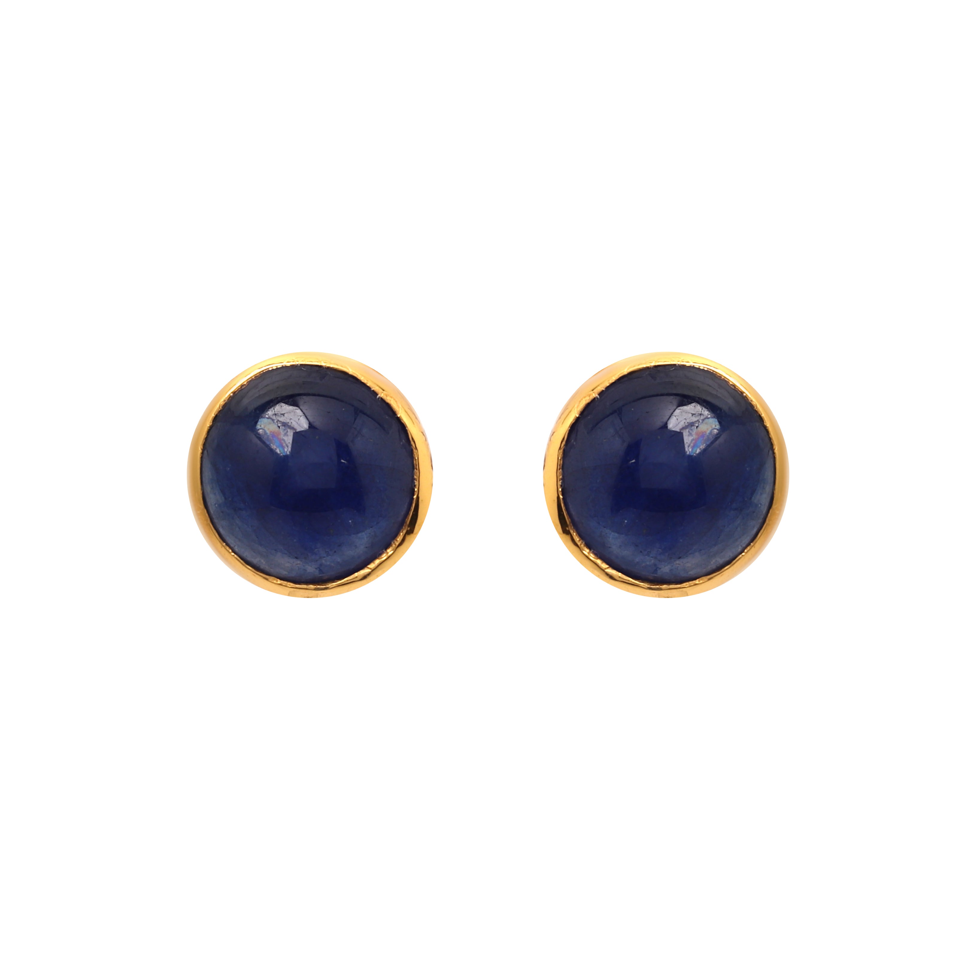 Luxury sapphire stud earrings with polished gold plated setting