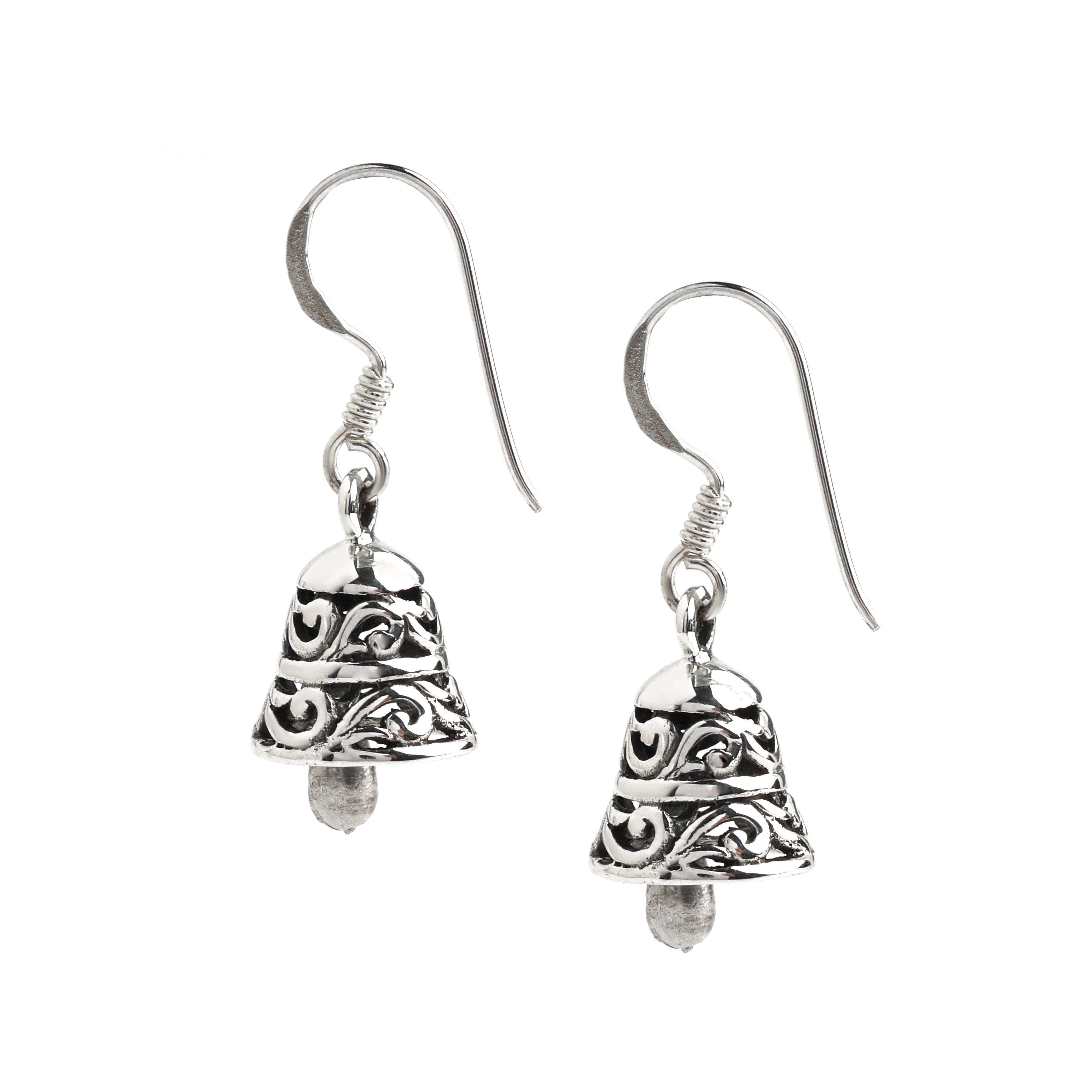 Oxidized bell earrings in 925 sterling silver