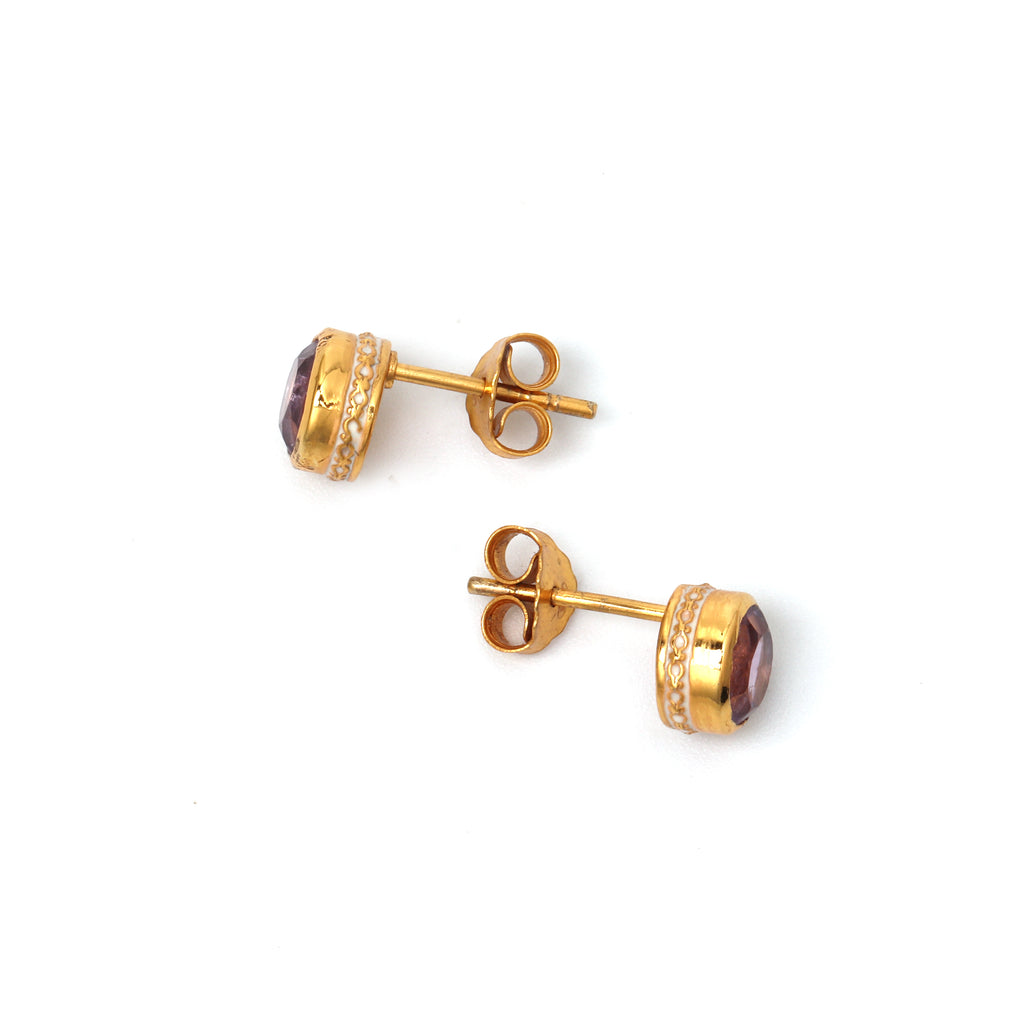 Handcrafted amethyst bezel earrings with 14K gold plating