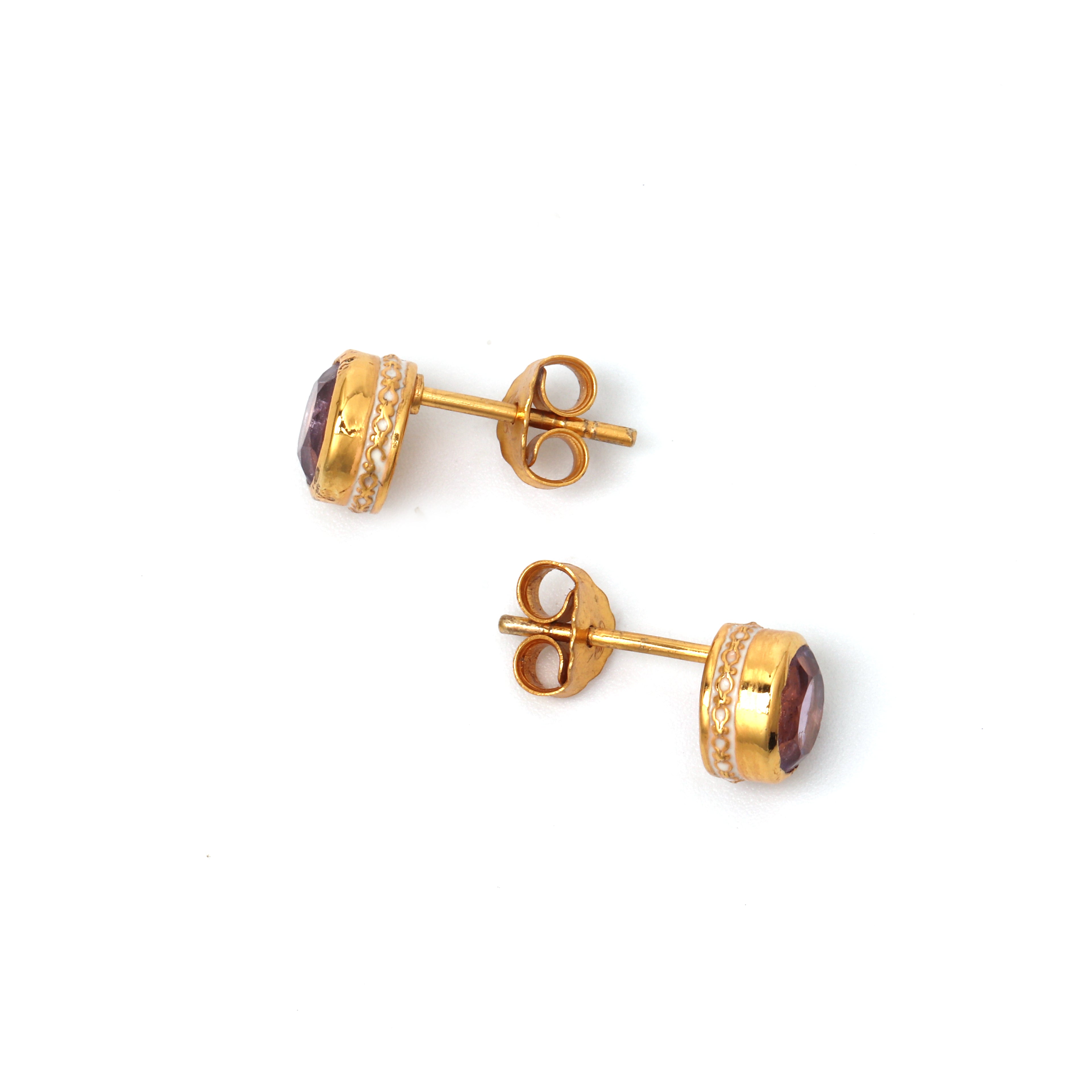 Handcrafted amethyst bezel earrings with 14K gold plating