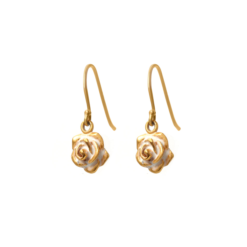Elegant floral earrings with white enamel and gold plated finish