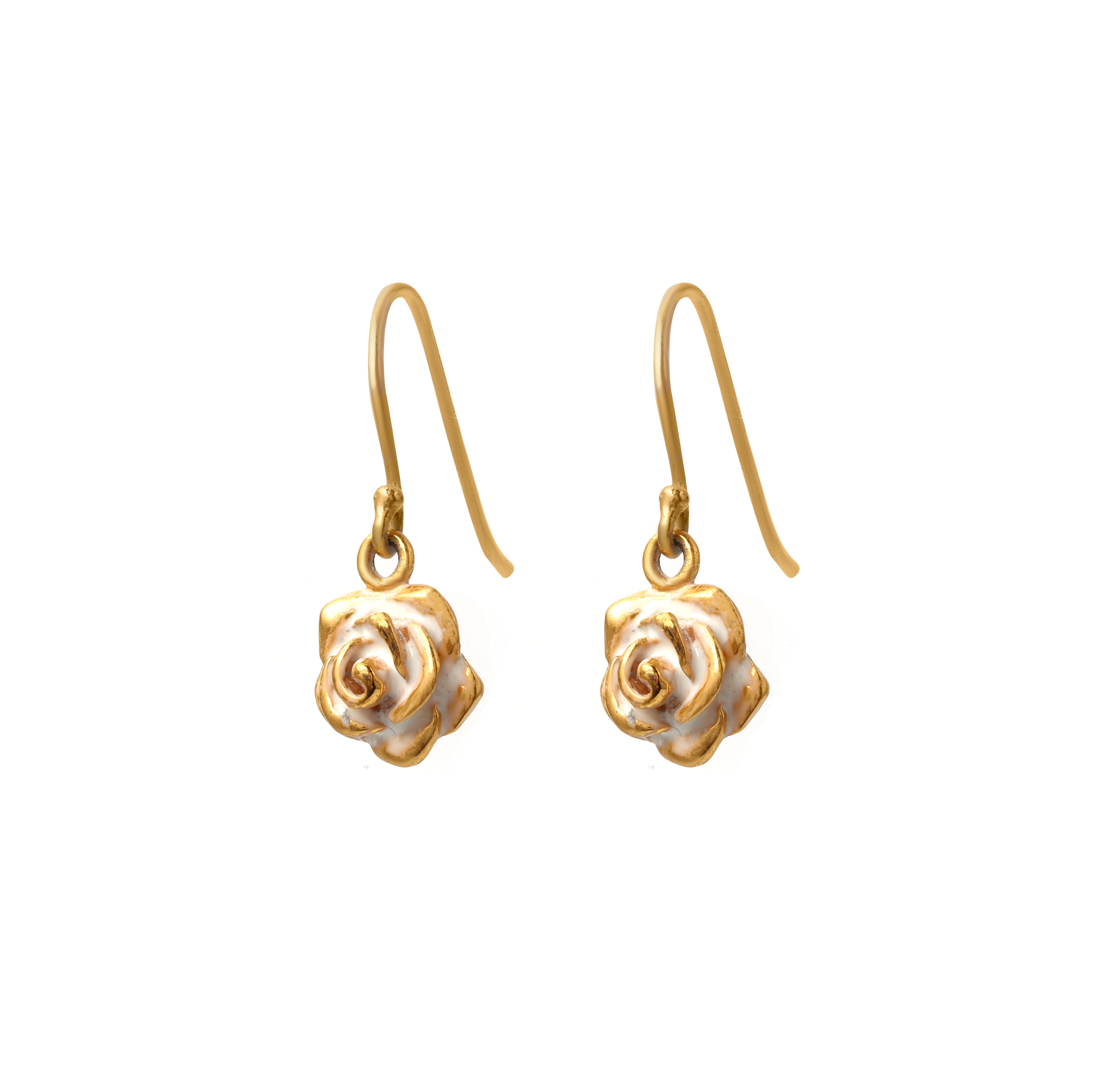 Elegant floral earrings with white enamel and gold plated finish