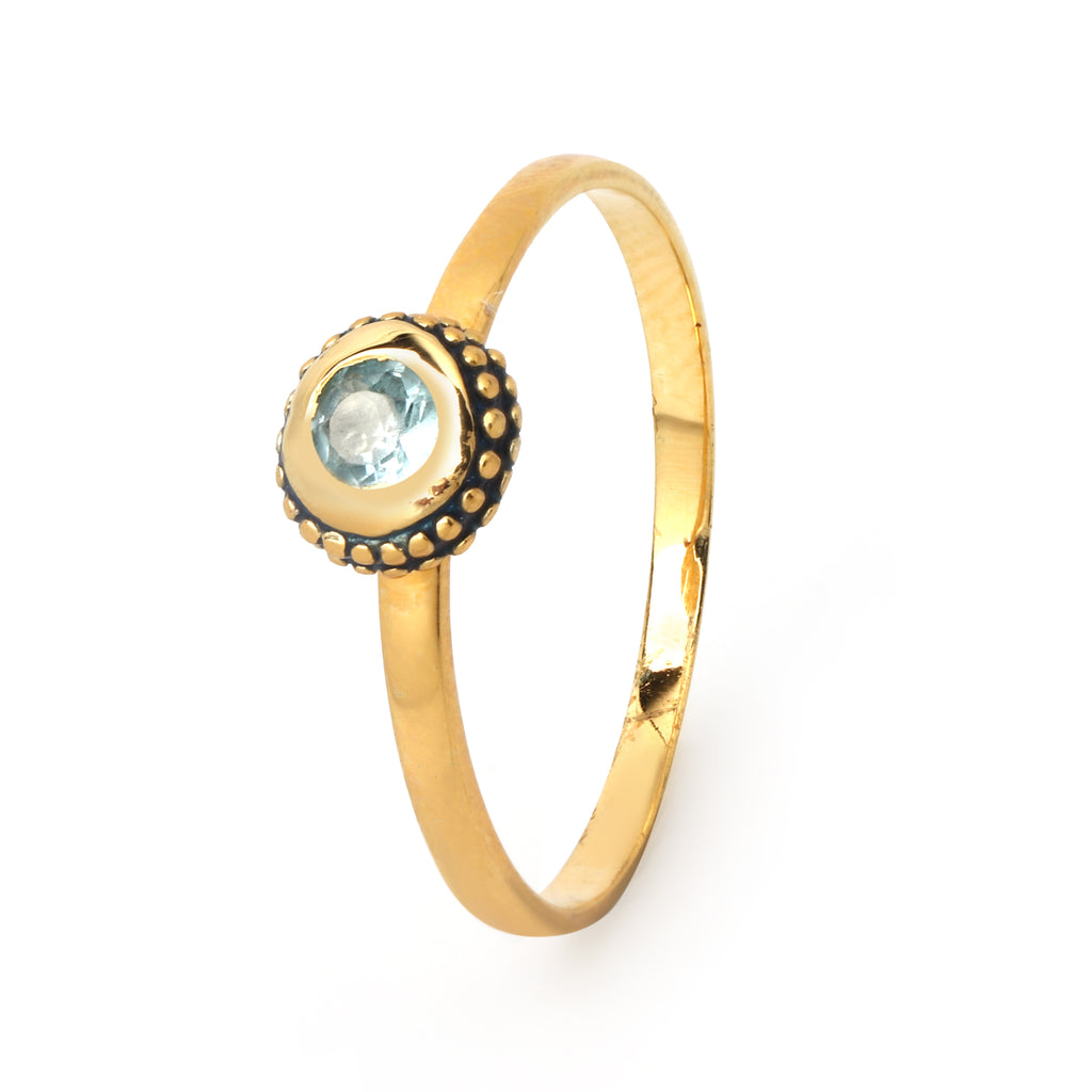 Minimalist blue topaz solitaire ring for women