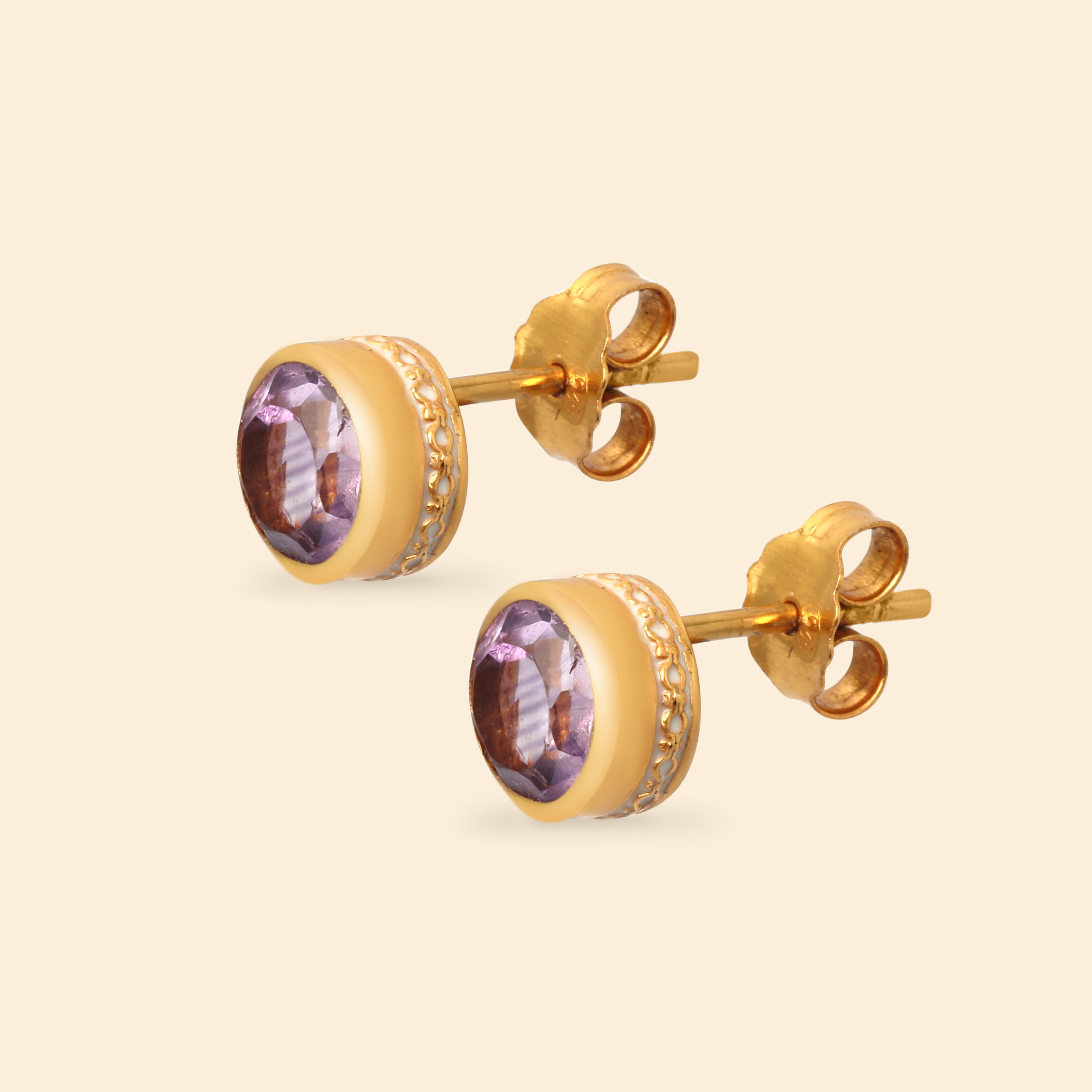 Luxury minimalist amethyst stud earrings in sterling silver