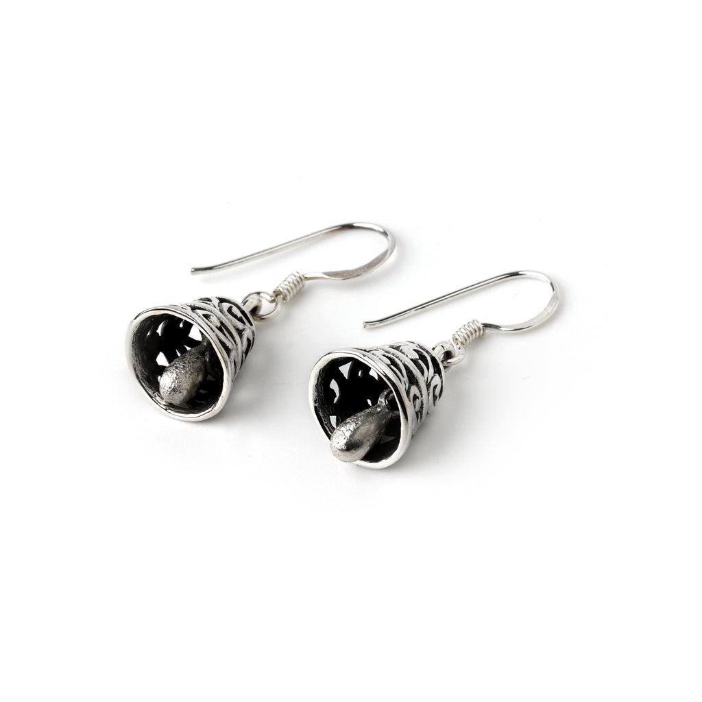 Handcrafted silver bell drop earrings for women