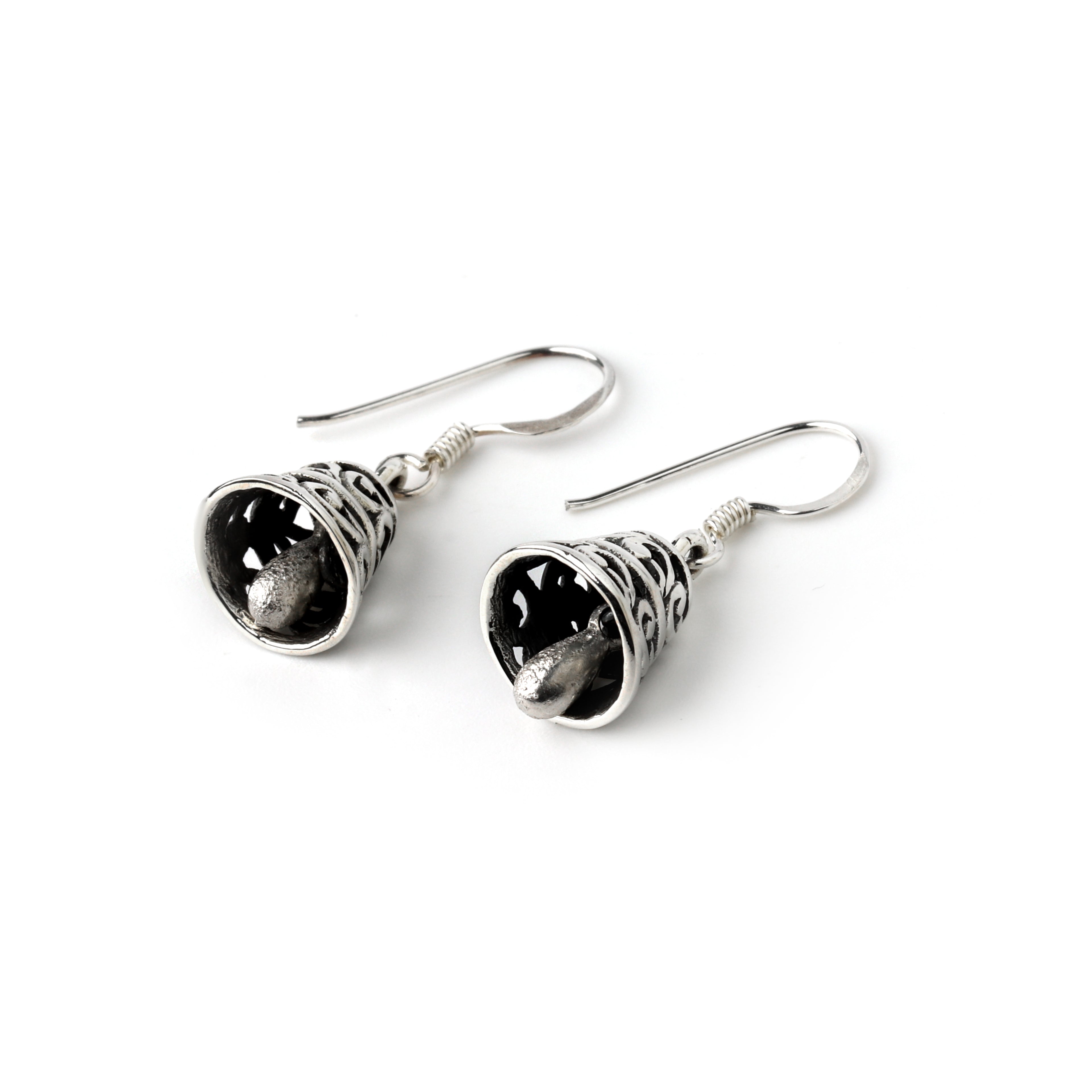 Handcrafted silver bell drop earrings for women