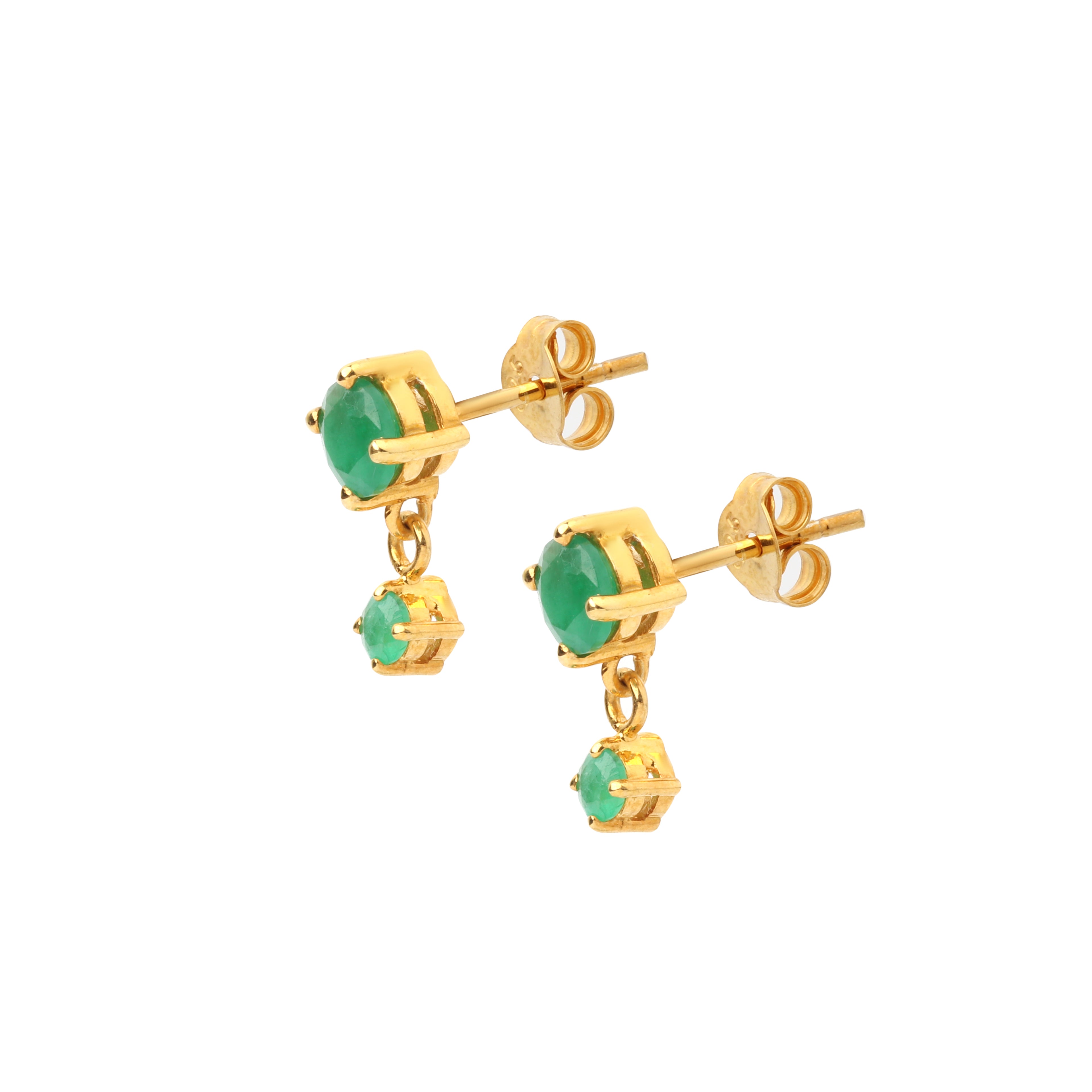 Green gemstone dangle earrings with polished gold finish
