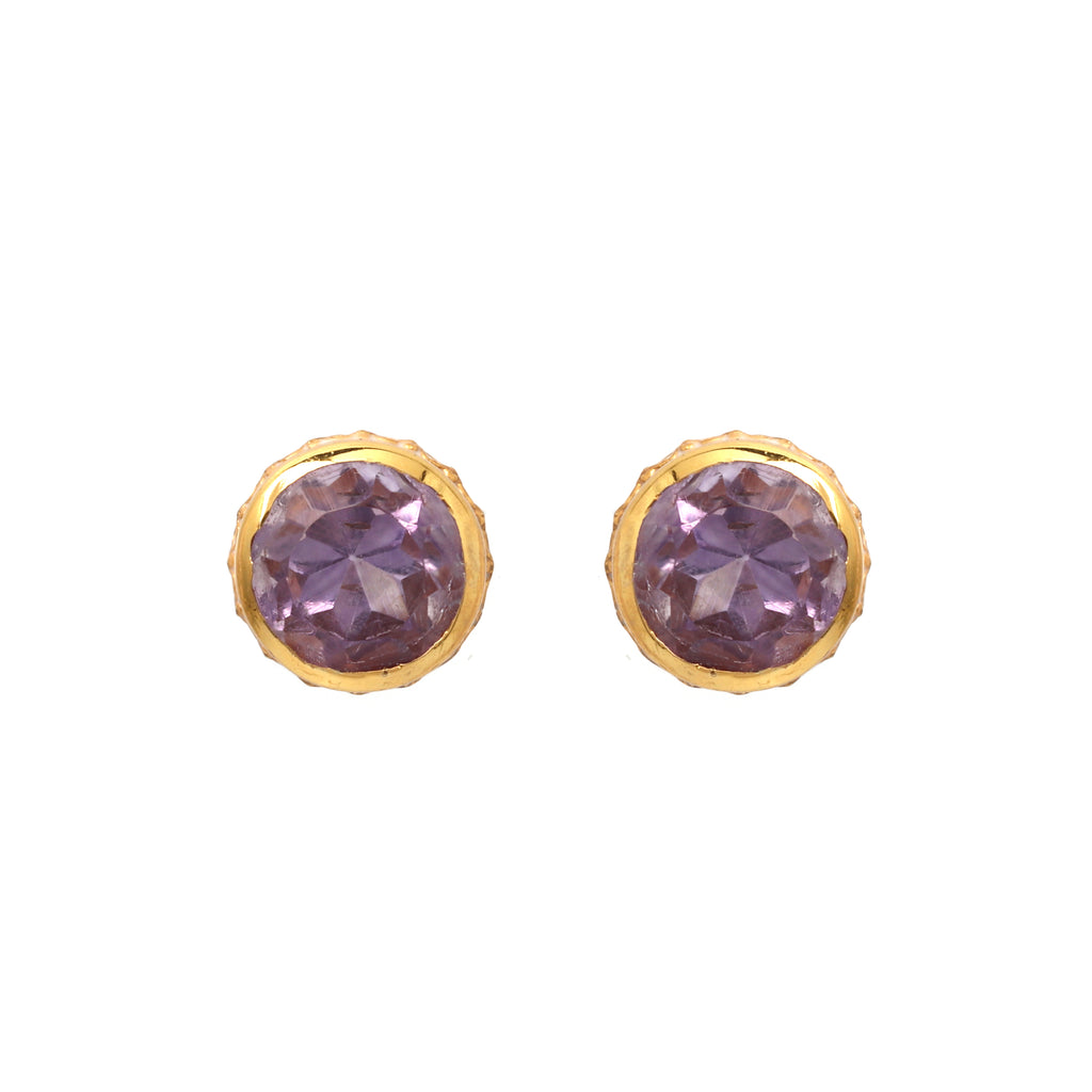 Gold plated amethyst stud earrings in 925 sterling silver