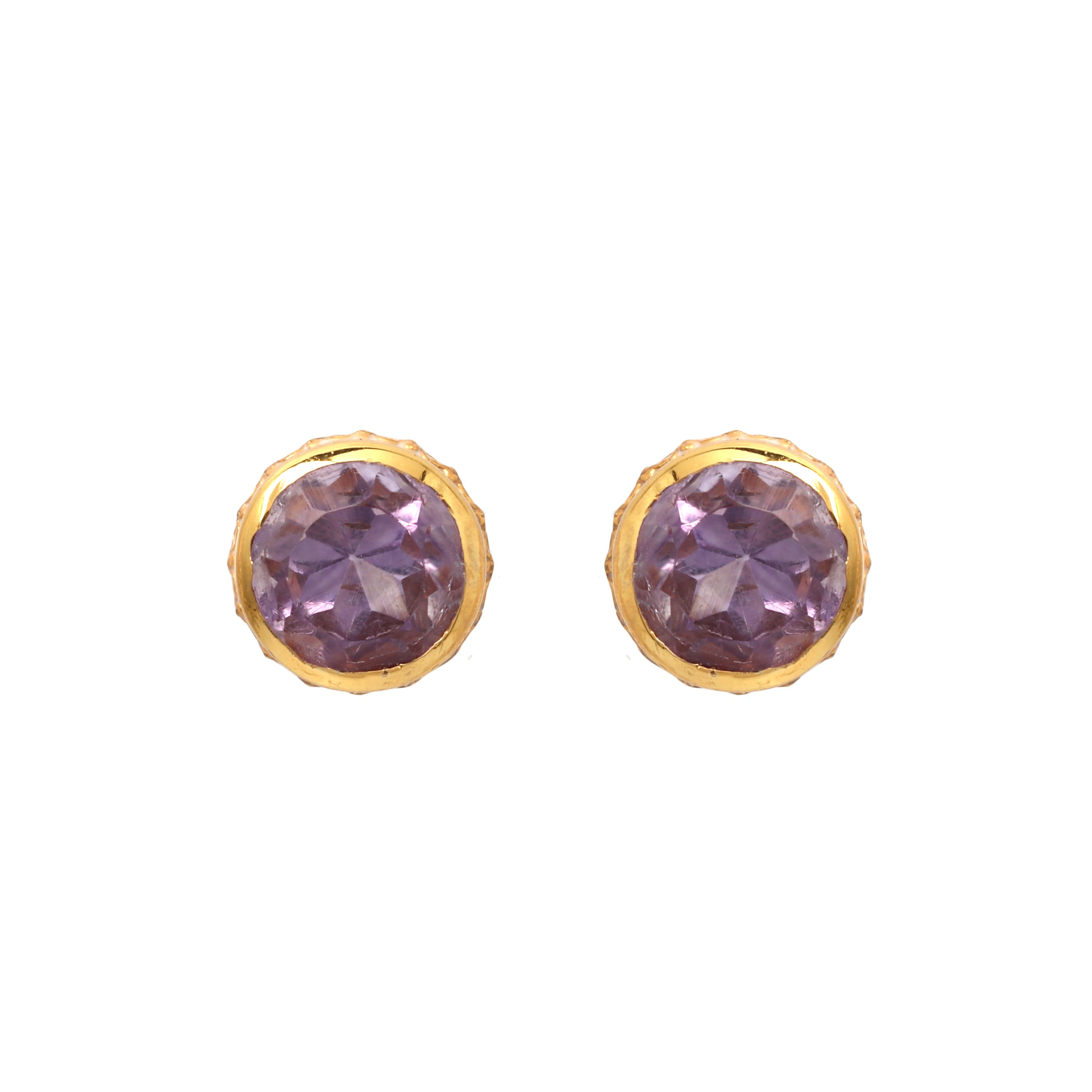 Gold plated amethyst stud earrings in 925 sterling silver