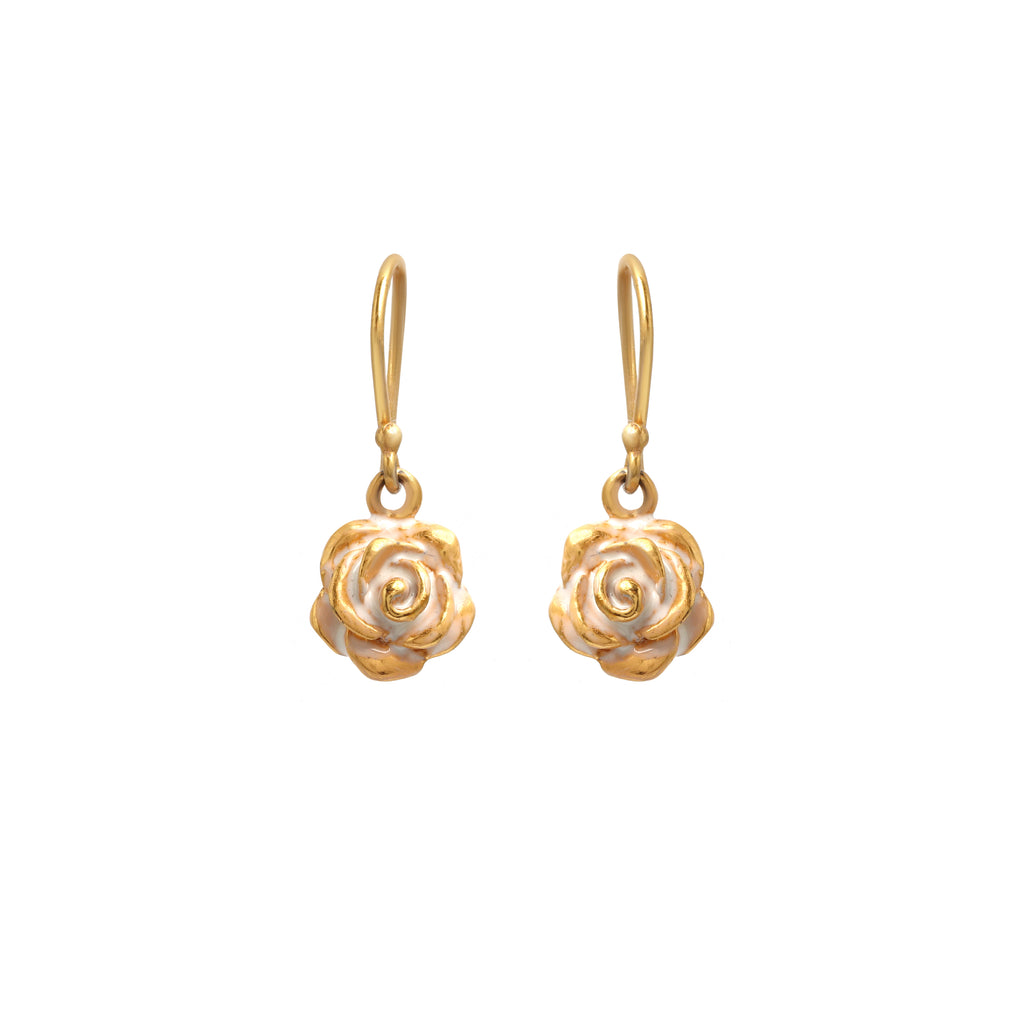 White rose drop earrings in 14K gold plated 925 sterling silver