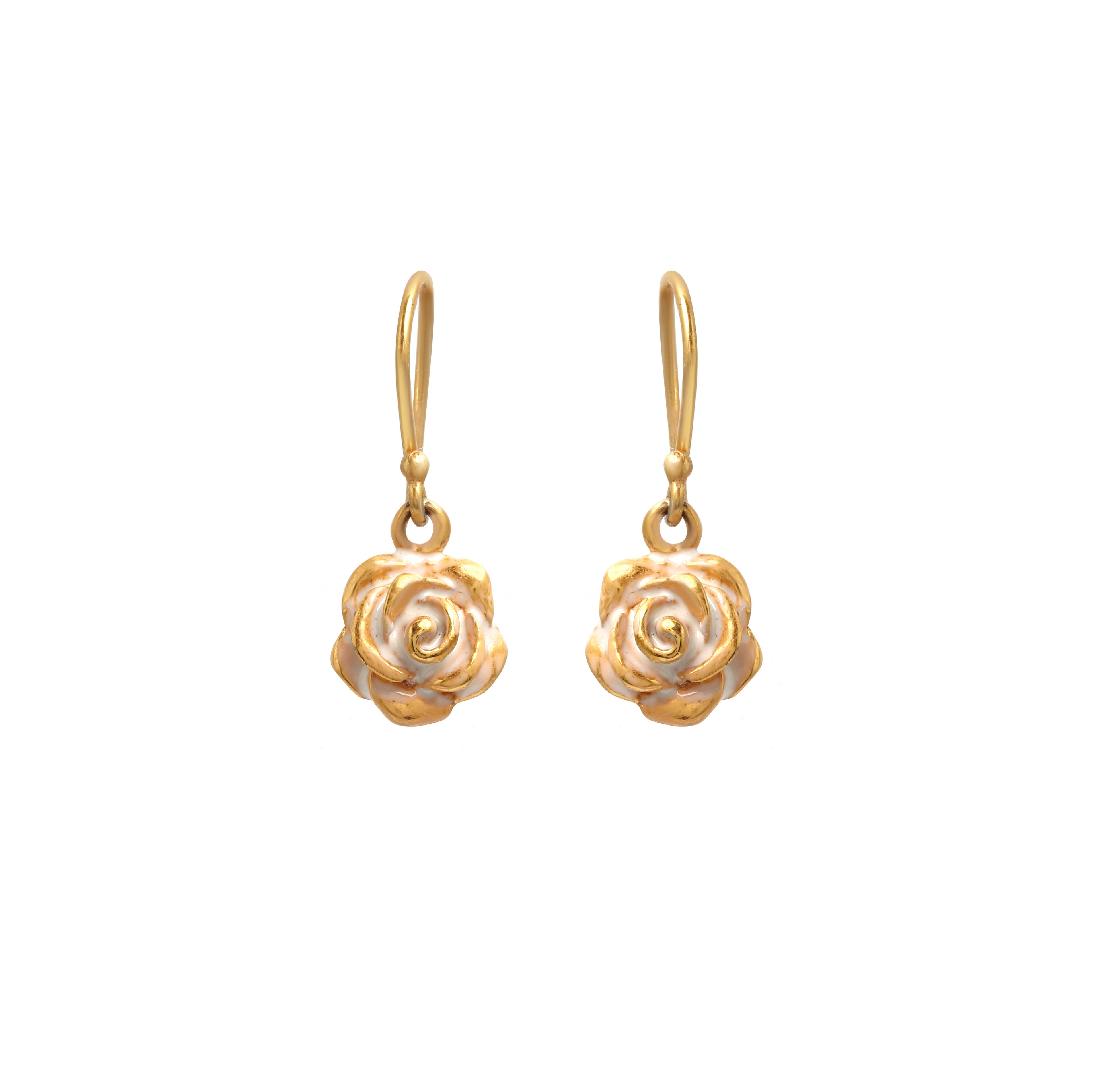 White rose drop earrings in 14K gold plated 925 sterling silver