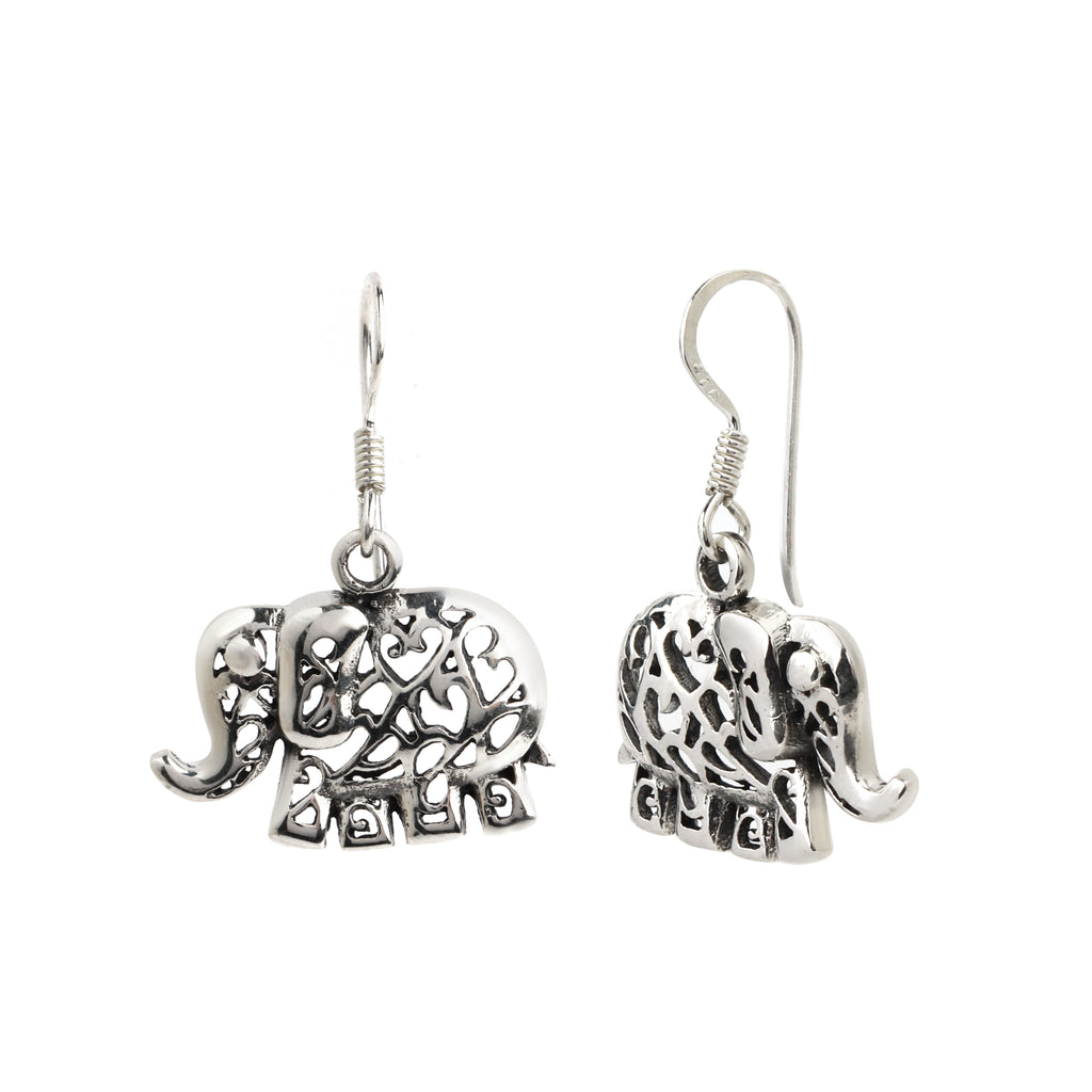 Elegant sterling silver elephant dangle earrings