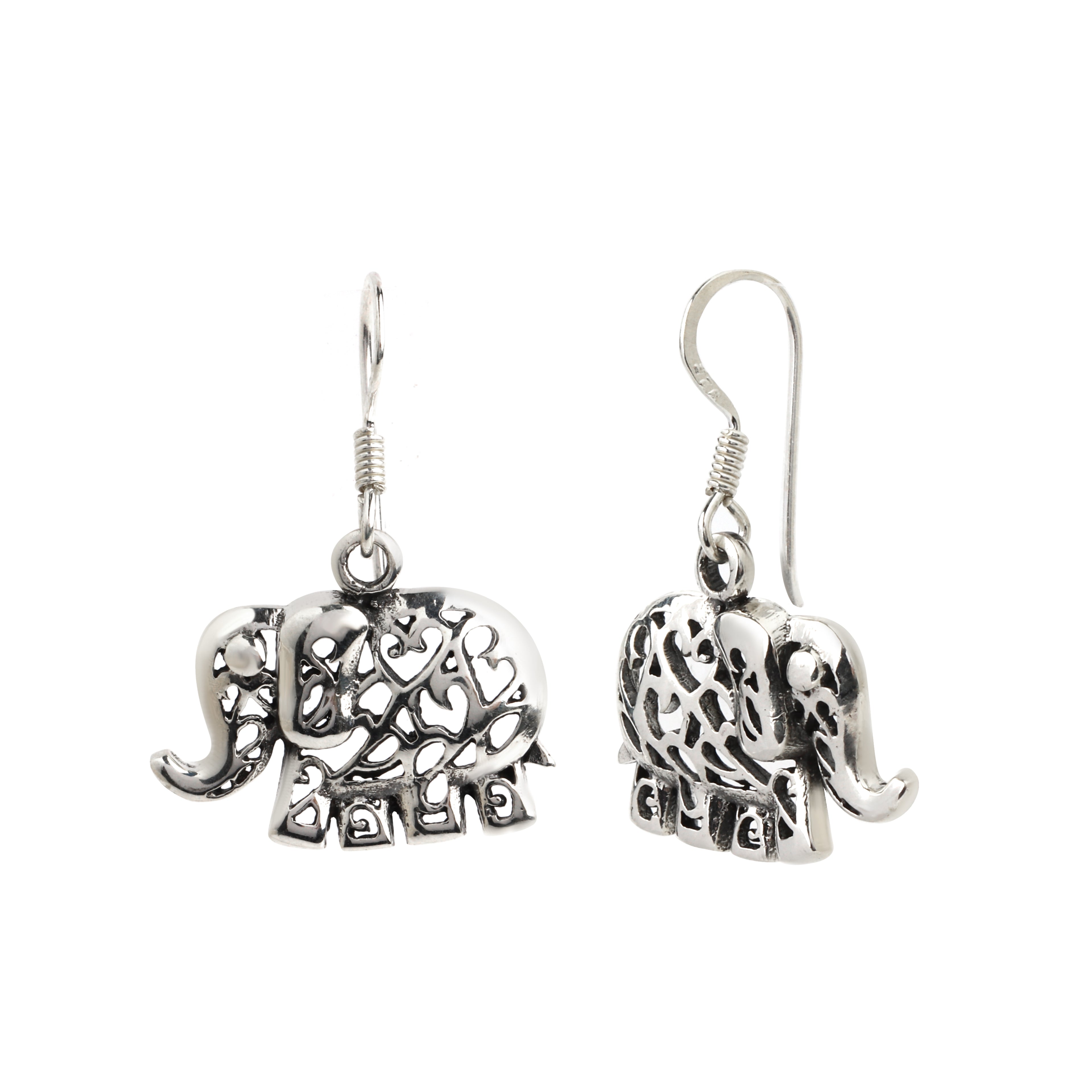 Elegant sterling silver elephant dangle earrings
