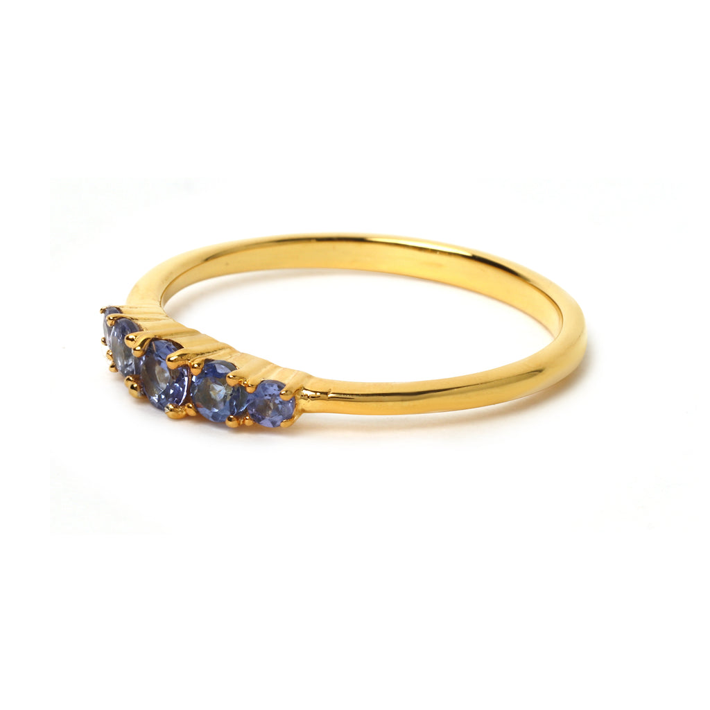 Tanzanite five stone ring in 14K gold plated sterling silver