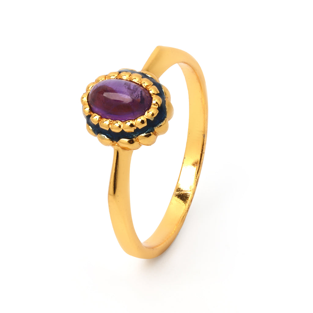 Elegant oval amethyst gemstone ring with enamel detailing