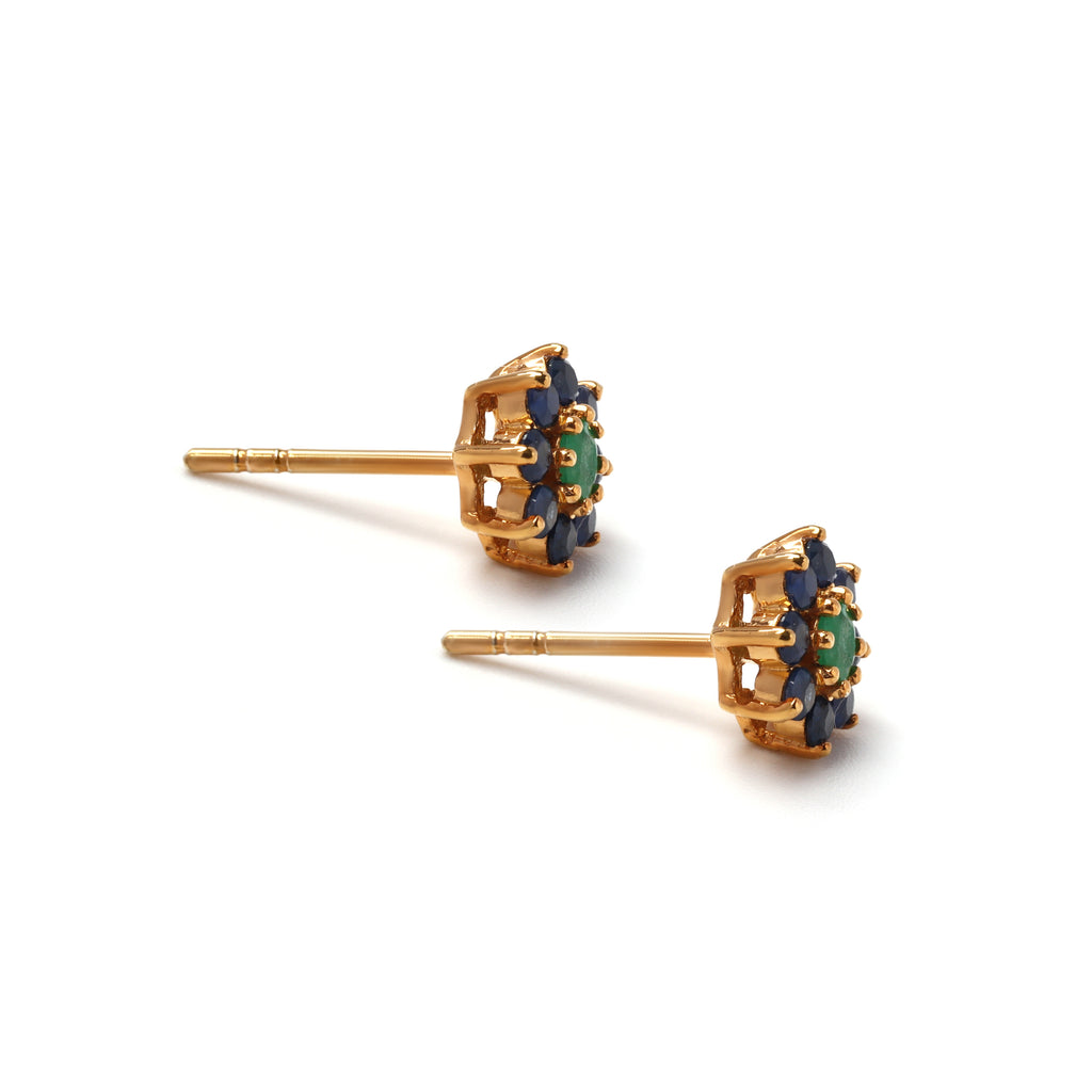 Bloom-inspired emerald and sapphire stud earrings in sterling silver by Jewelry by Crimson