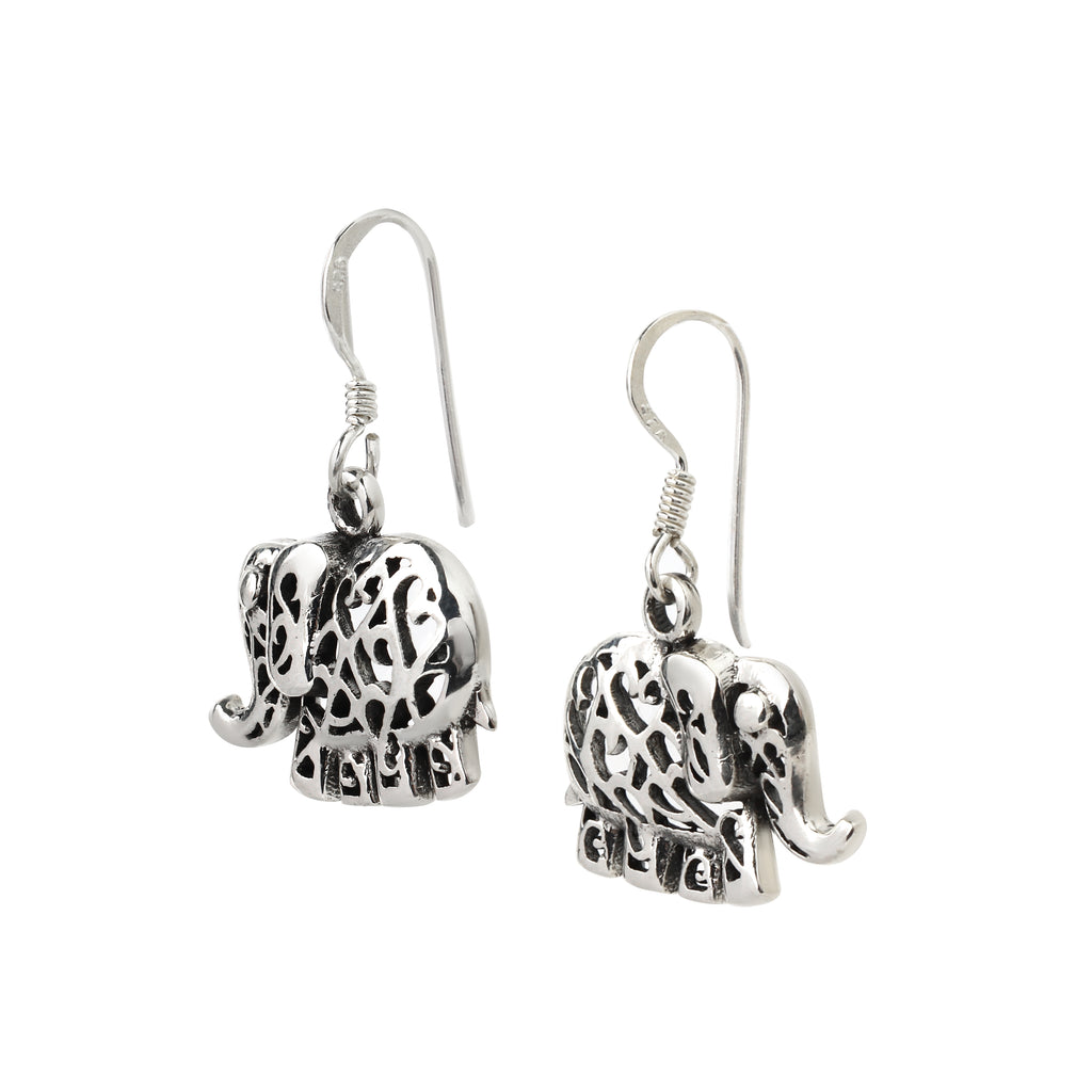 Minimalist silver elephant drop earrings for women